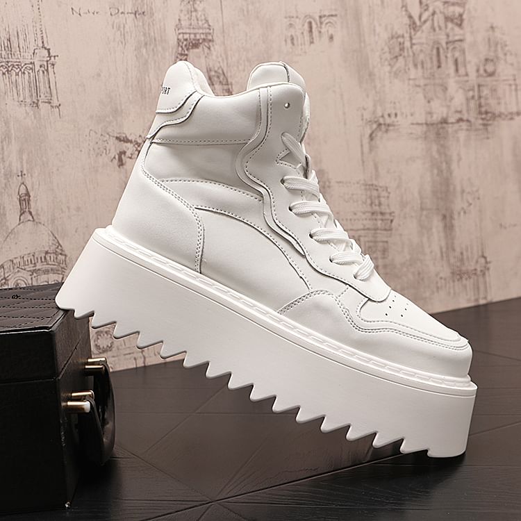 Mr Ozera - Platform Plain Lace-Up High Top Sneakers