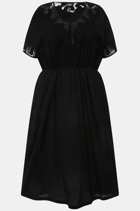 Kleid, Stickerei, Oversized, V-Ausschnitt, Halbarm