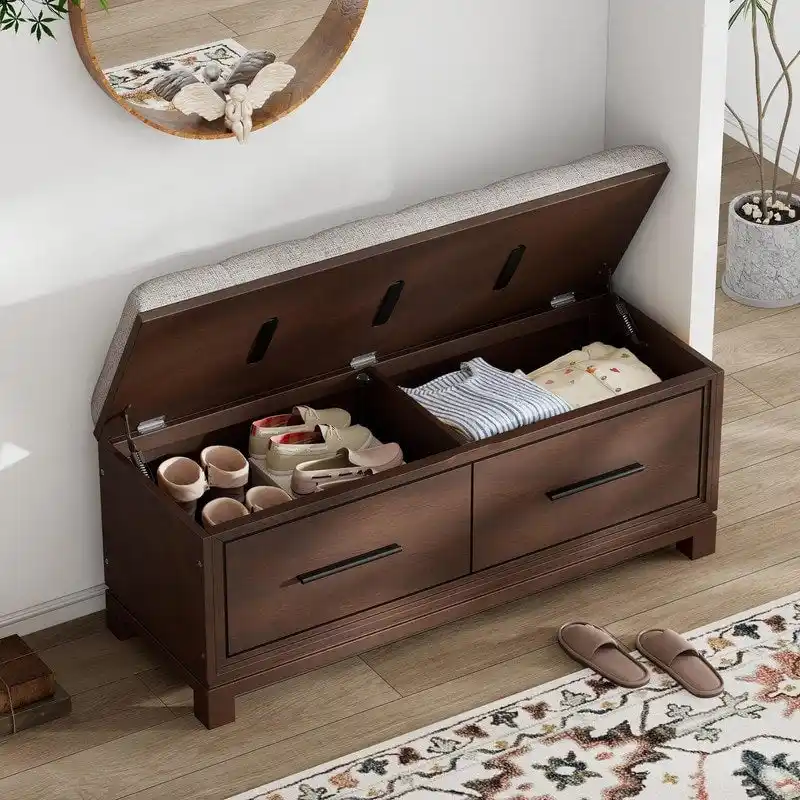 Shoe Bench with Removable Cushion and Hidden Storage for Entryway and Living Room Organization