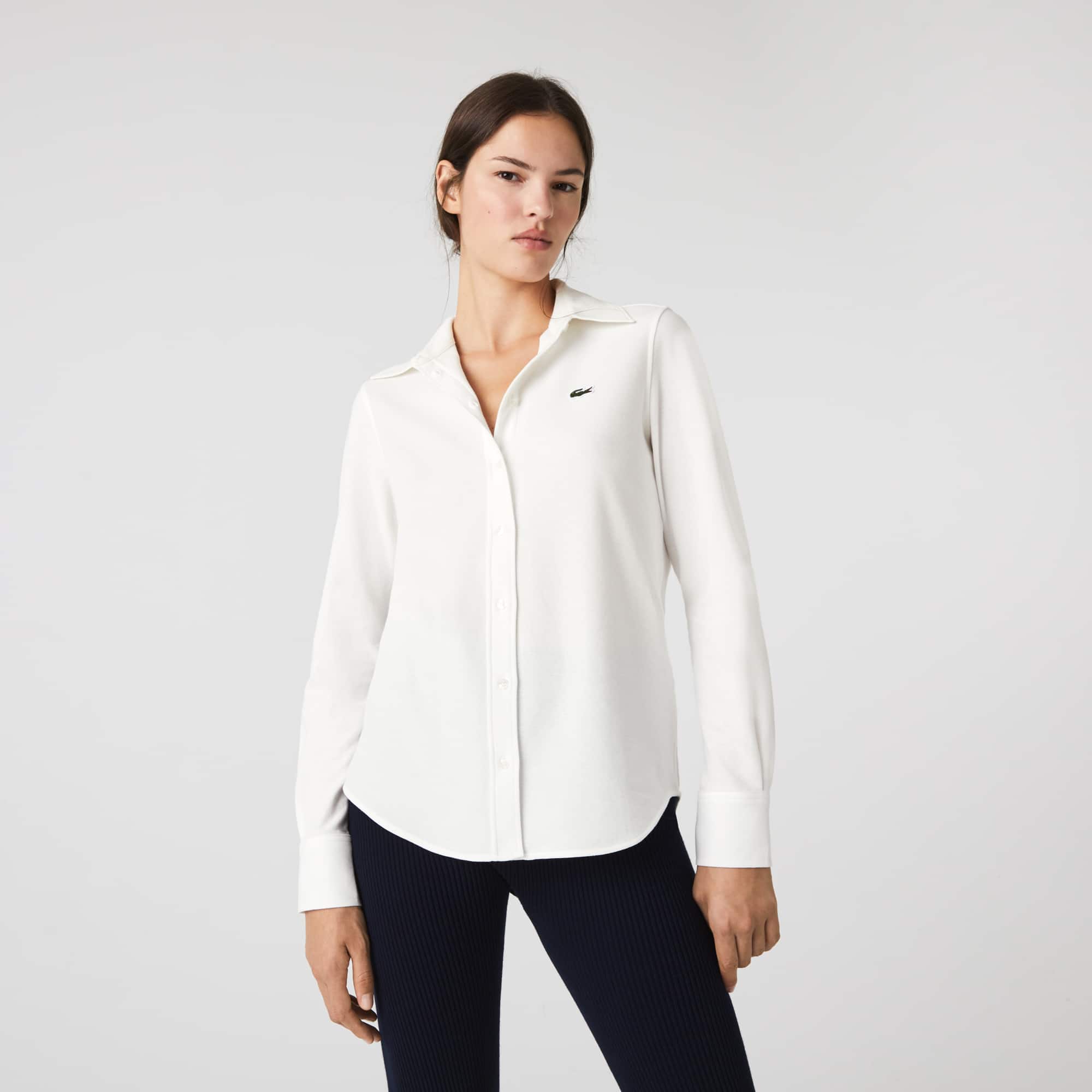 Chemise femme à col français Lacoste en piqué de coton Chemises & Hauts - Blanc - Lacoste - Femme