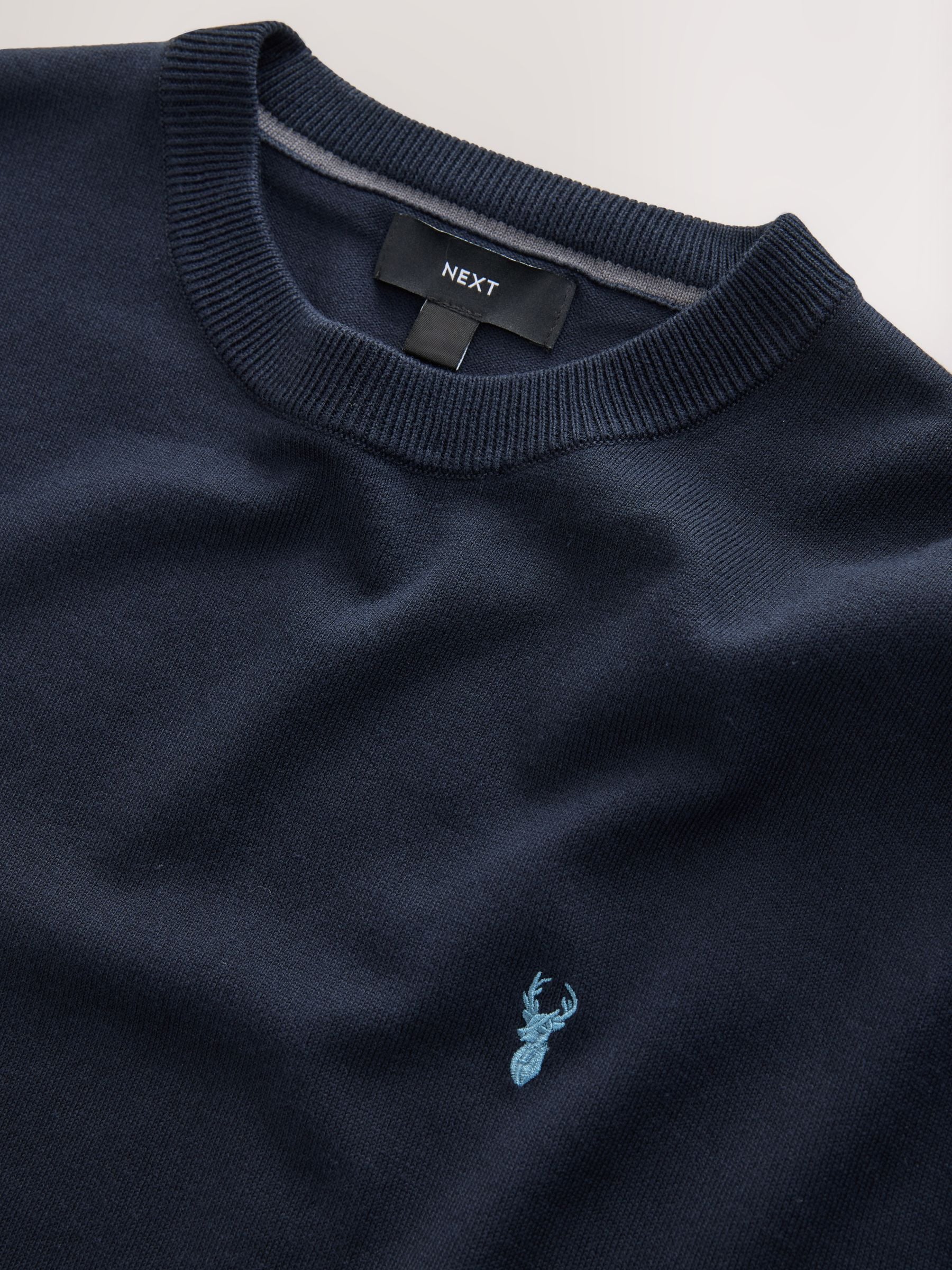 Donkerblauw - Hertlogo - Regular Fit Cotton Rich Crew Neck Jumper
