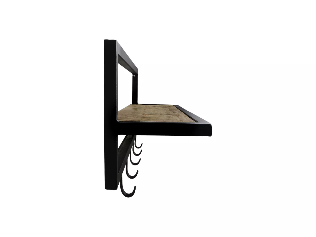 Porte-manteau avec étagère - bois de manguier et métal - naturel et noir - 66 x 17 x 28 cm