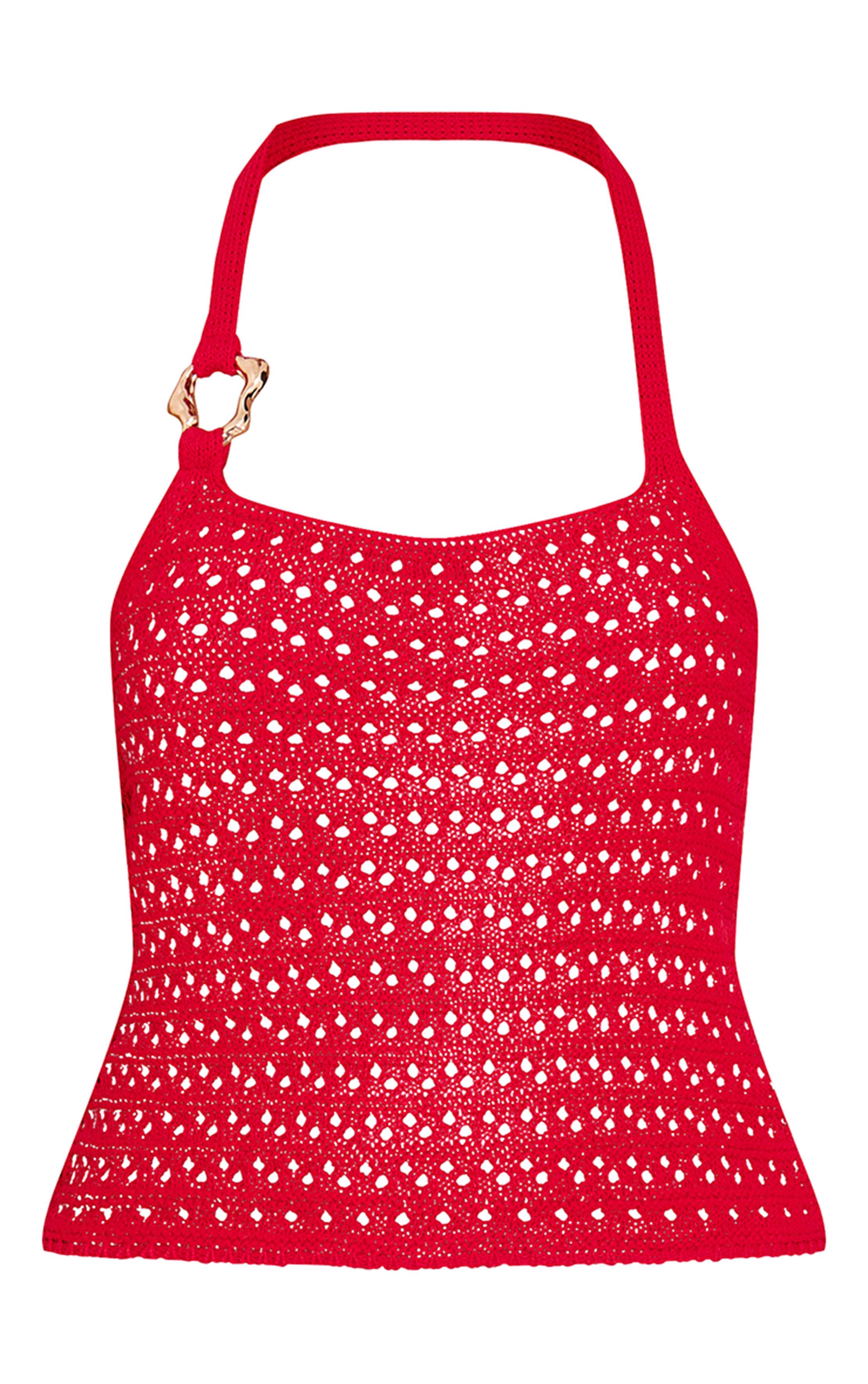Rouge Haut Licou À Détail De Bordure Au Crochet