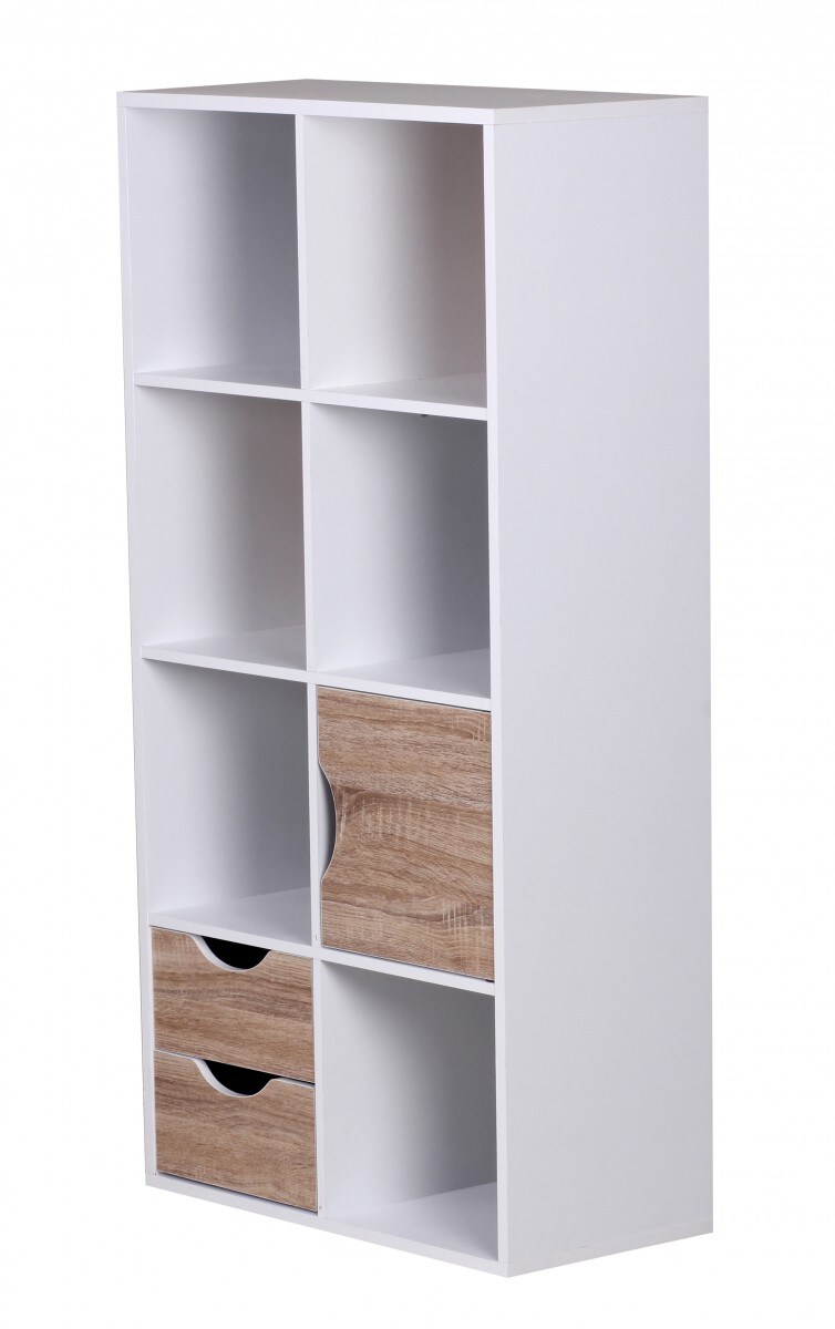 KADIMA DESIGN Großes Bücherregal in Sonoma Eiche und Weiß, modernes Design, 8 Fächer für Stauraum, multifunktional als Raumteiler nutzbar