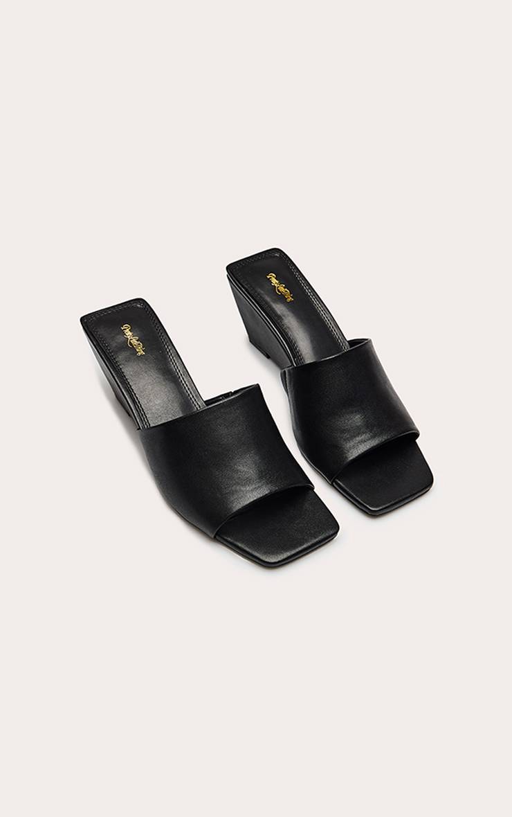 Noir Mules Compensées À Bout Carré En Synthétique