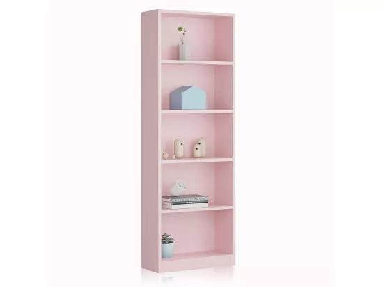 Bibliothèque avec 5 étagères couleur rose - Longueur 52 x Hauteur 180 x Profondeur 25 cm
