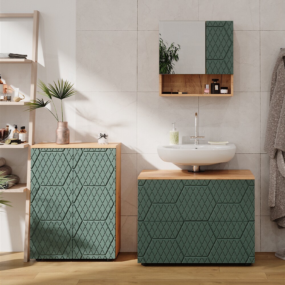 Vicco Badspiegelschrank Irma Eiche Grün 54 x 55 cm Badezimmer