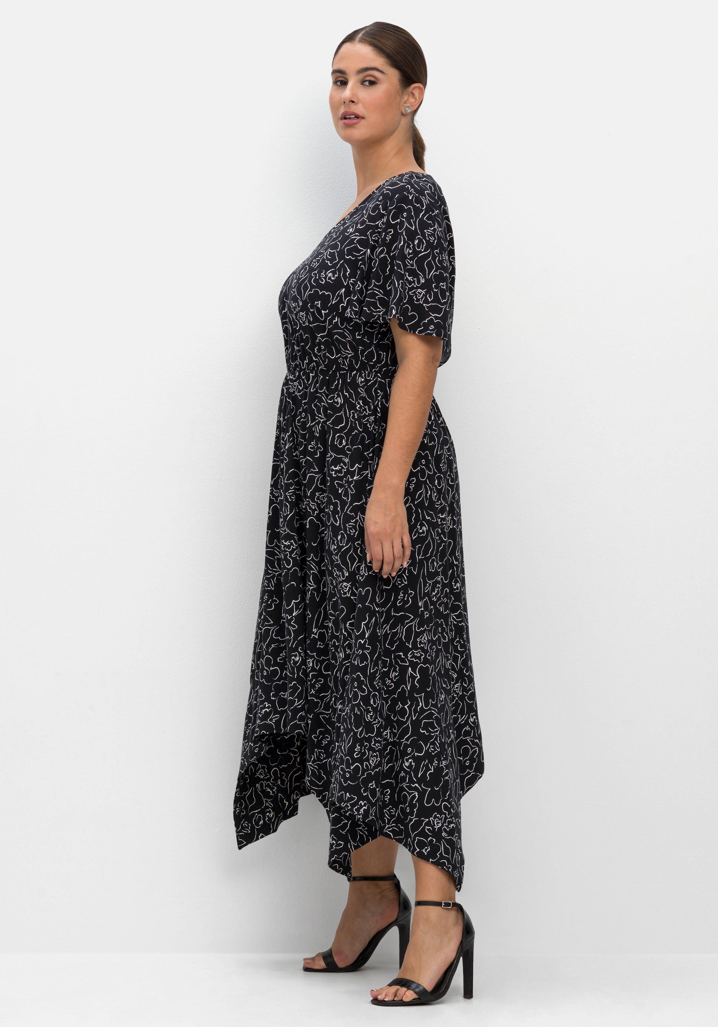 Maxikleid mit Alloverprint und Zipfelsaum
