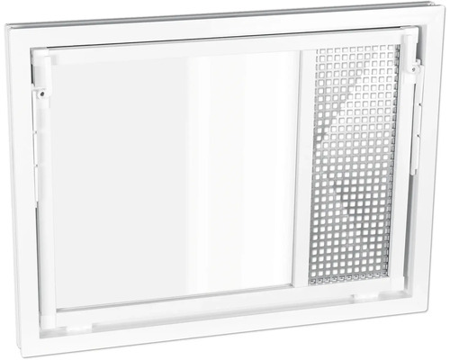 WOLFA multifunctioneel kiepraam PLUS, wit kunststof, 400x400 mm, met isolatieglas en geforceerde ventilatievleugel