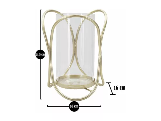 Support de Bougie en Métal Doré avec Coupelle en Verre - Porte-bougie Glox Gold Ø 16x21,5 cm, Design Géométrique Élégant avec Lignes Douces