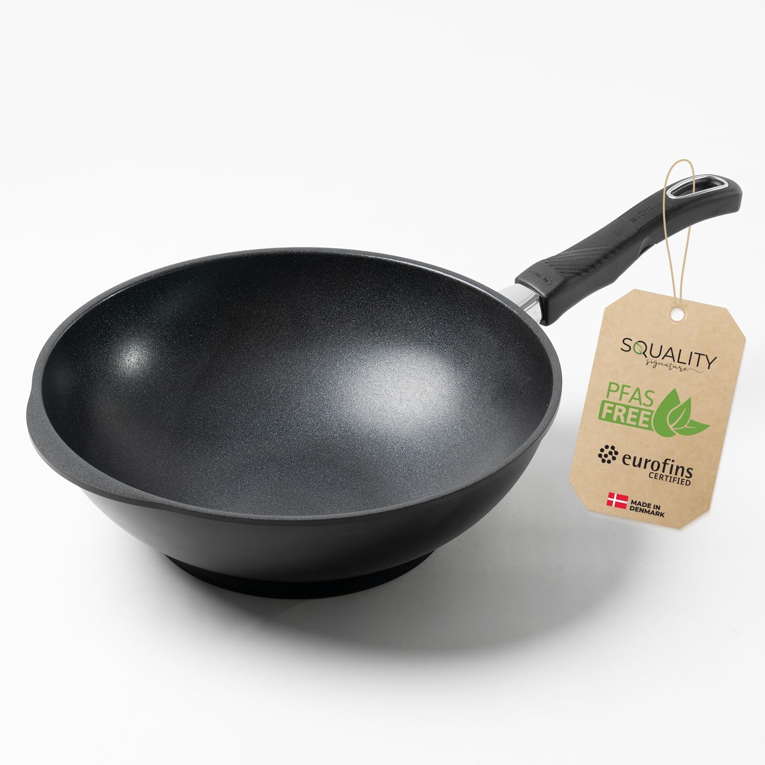 Premium Wok Pfanne 30 cm – PFAS freie Pfanne | Antihaft Wokpfanne Induktion aus Dänemark, ergonomisch geformt | Wok Induktion für gesundes Kochen ohne Schadstoffe | Non Stick Pan