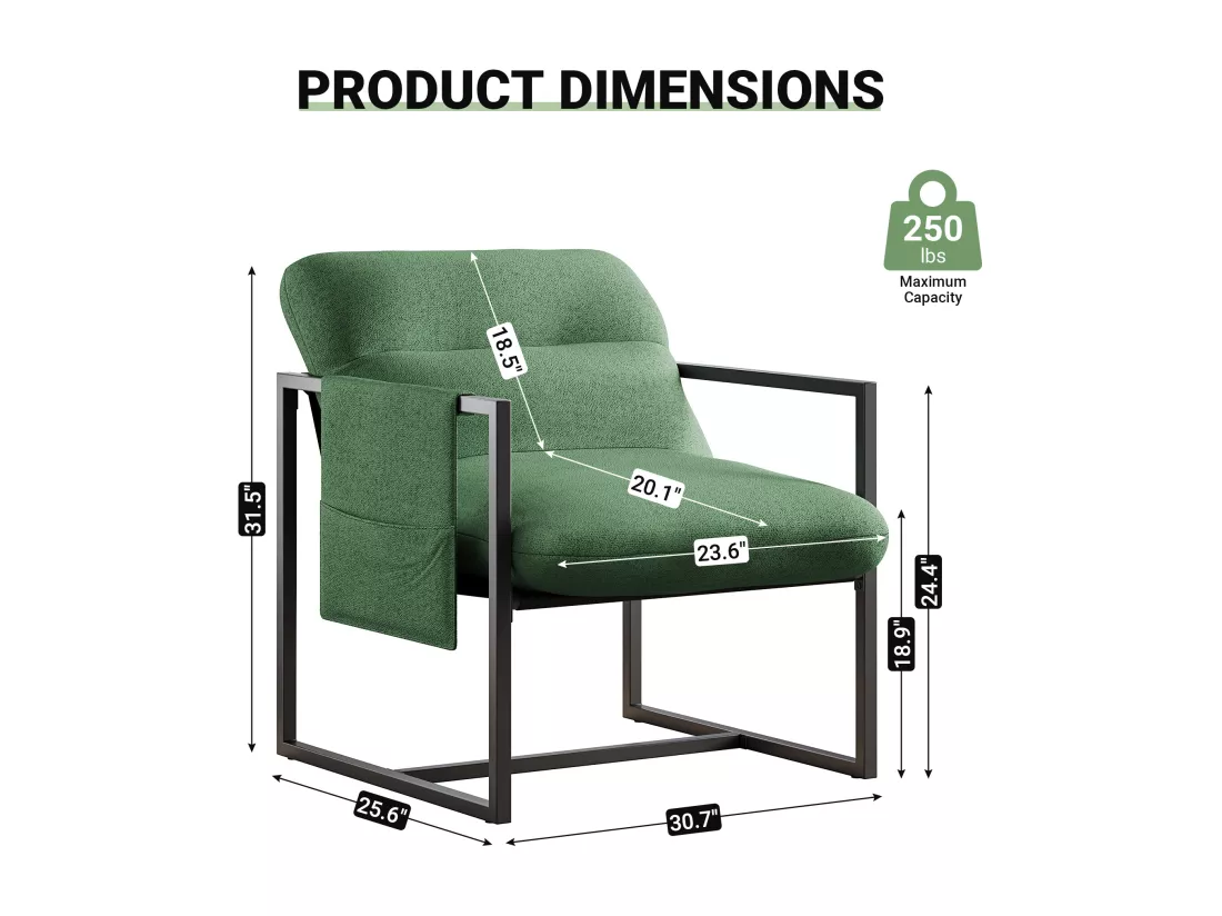 Fauteuil en métal avec tissu sherpa, Chaise de Salon, profondeur d'assise 51cm, pour Salon et Chambre, 78x65x80CM - Vert