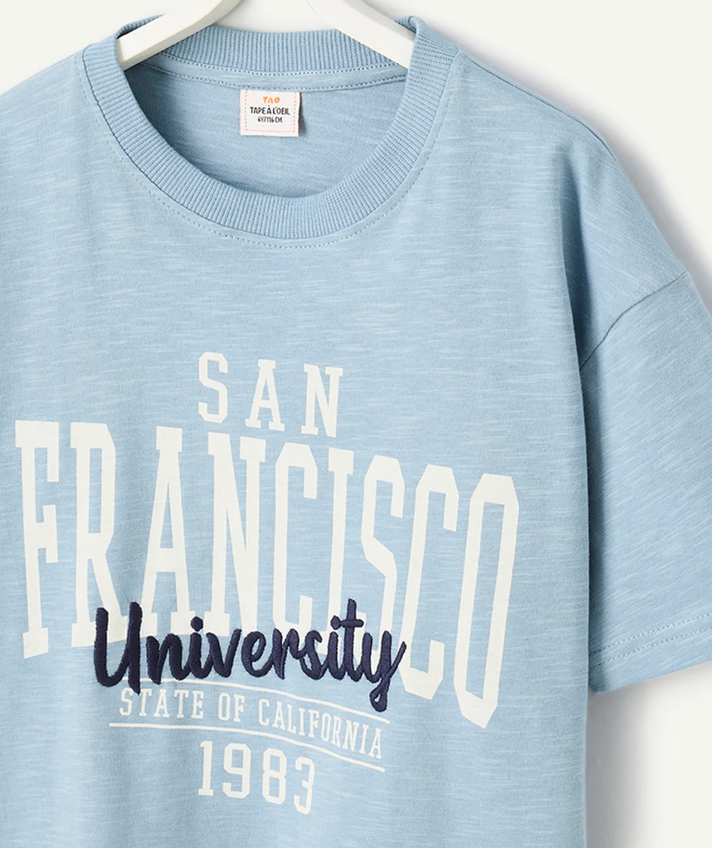 t-shirt manches courtes garçon en coton bio bleu motif san francisco