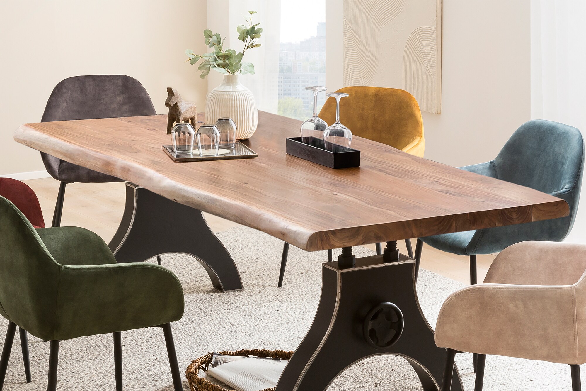Tisch 220x100 Akazie Metall Holztisch Esstisch Speisetisch Küchentisch Esszimmer