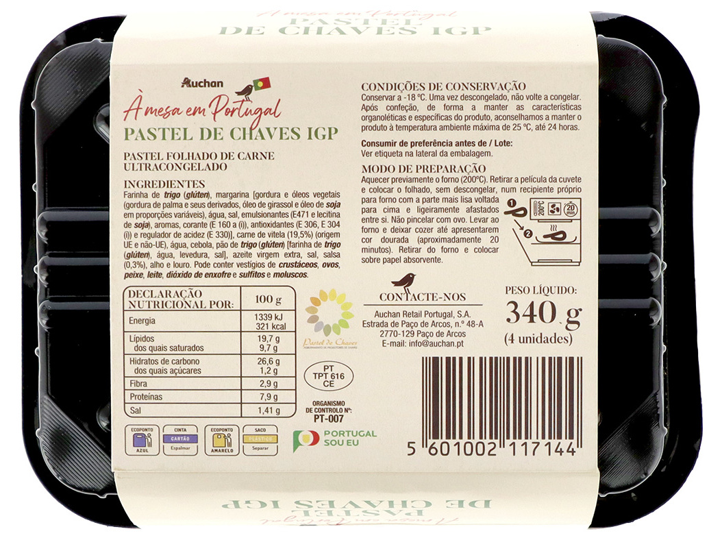 PASTÉIS CHAVES IGP AUCHAN À MESA EM PORTUGAL 4UN 340G
