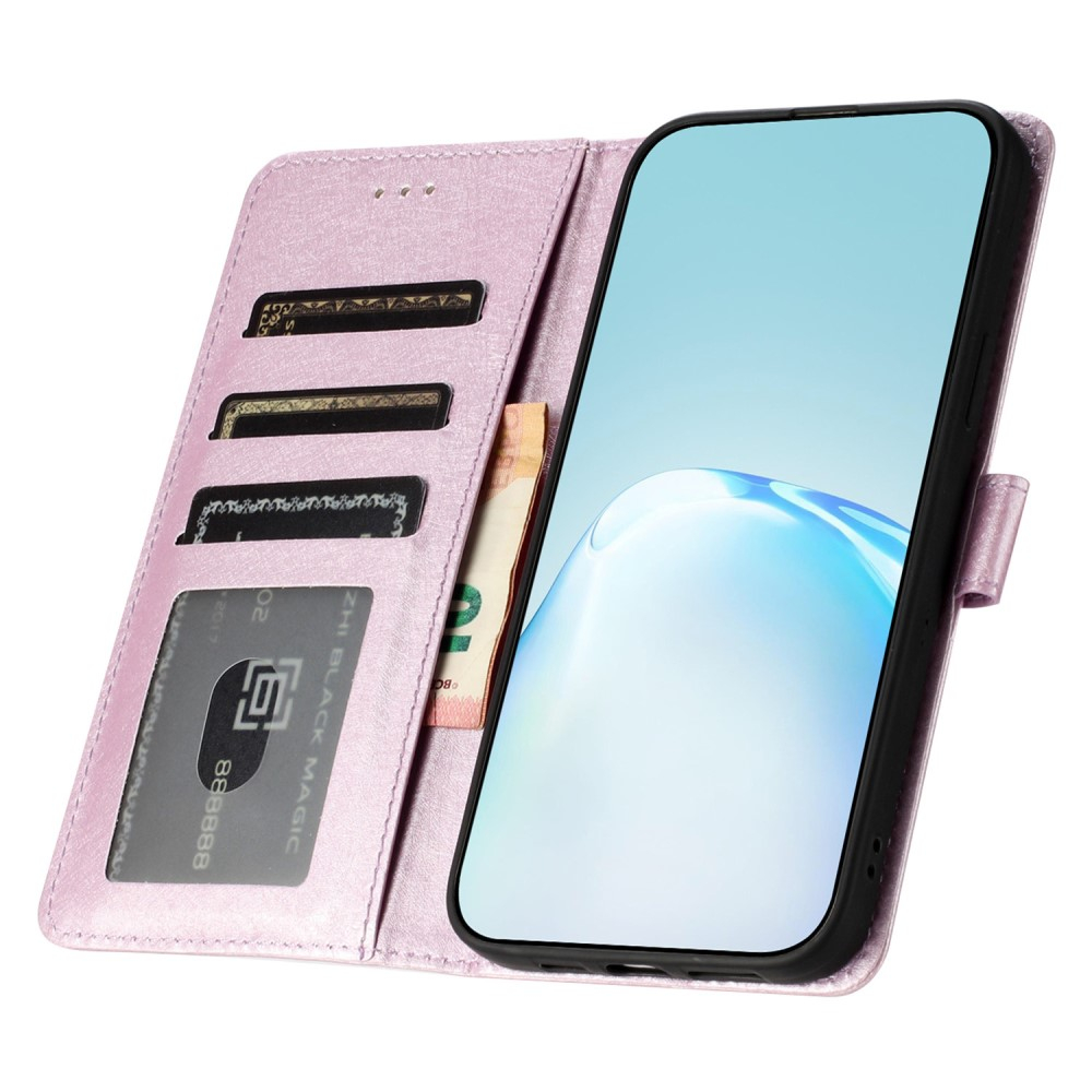 iPhone 15 Leder Tasche Flipcover Wallet mit Kartenfächern - Rosa