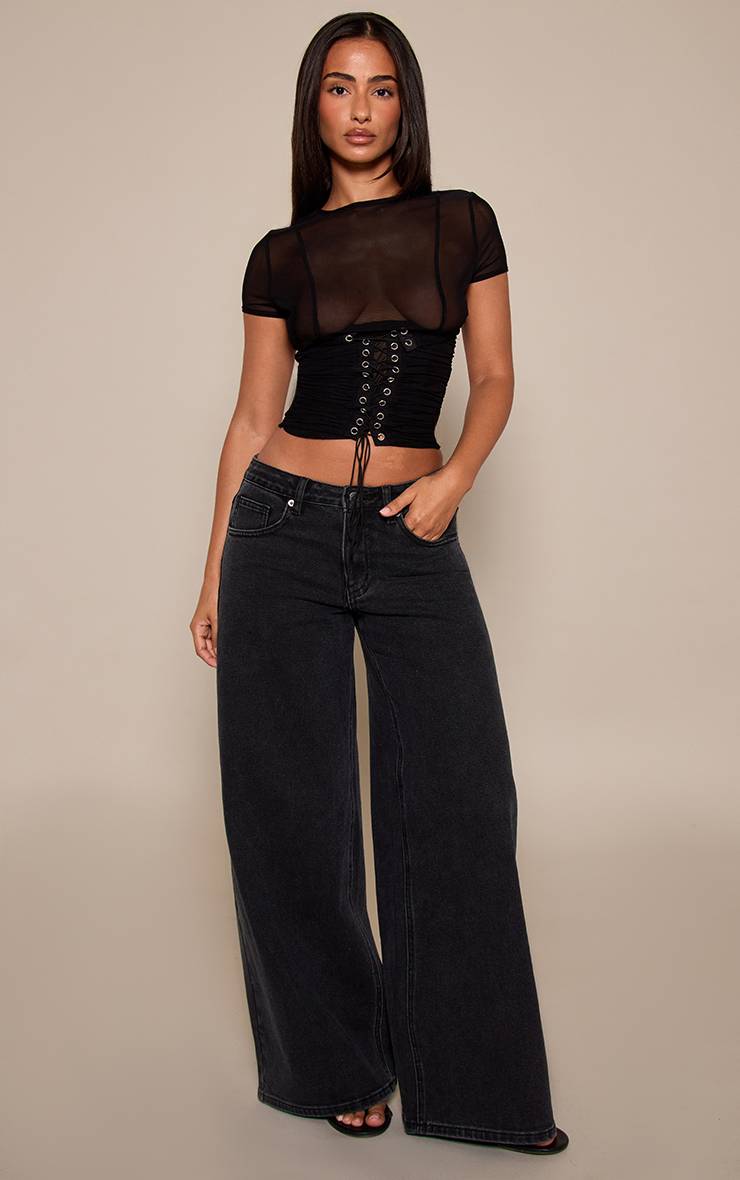 Noir Top Petite En Mesh Avec Laçage Devant