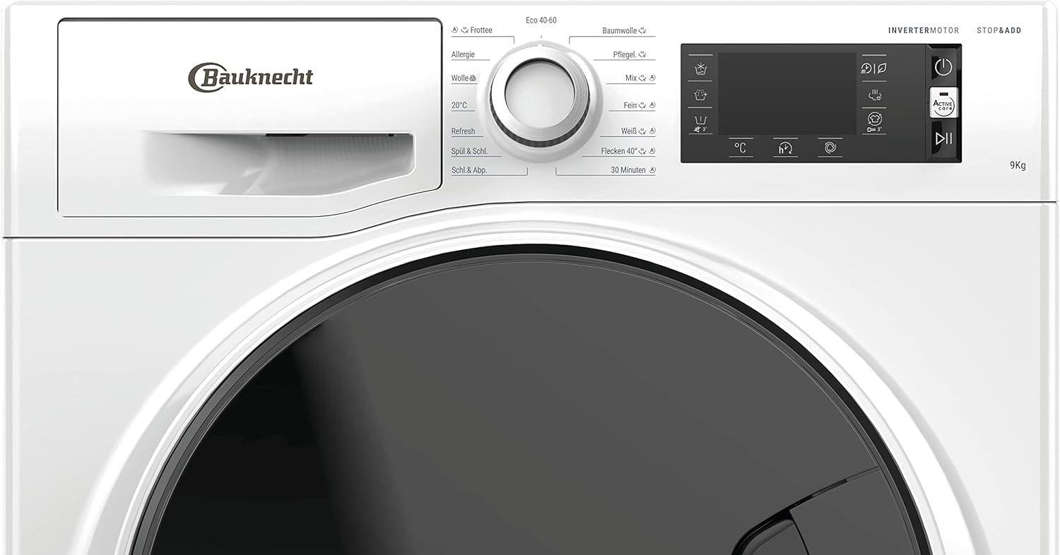 Bauknecht WM Elite 9AA Waschmaschine/ 9 kg/ 1400 U/min/Energieeffizienzklasse A/ActiveCareColor+/ A-20%/ SteamHygiene-Antivirus/SteamRefresh/Stop&Add-Nachlegefunktion/Volle Ladung 45Min.