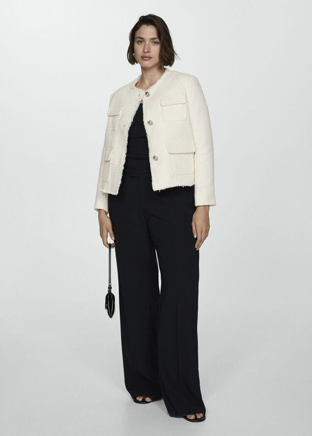 MANGO Pocket tweed jacket Light beige