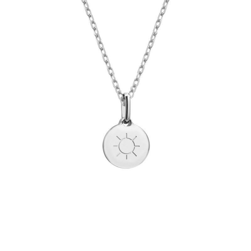 Collier médaille ronde amazonite argent 925 femme - gravure SOLEIL