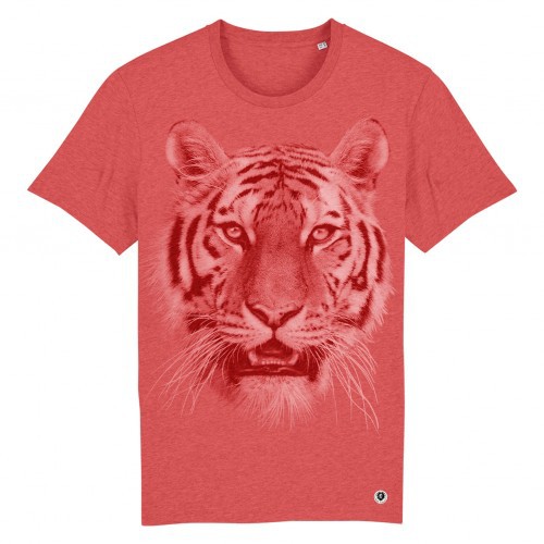 Camiseta monocromática com estampa de rosto de tigre vermelho