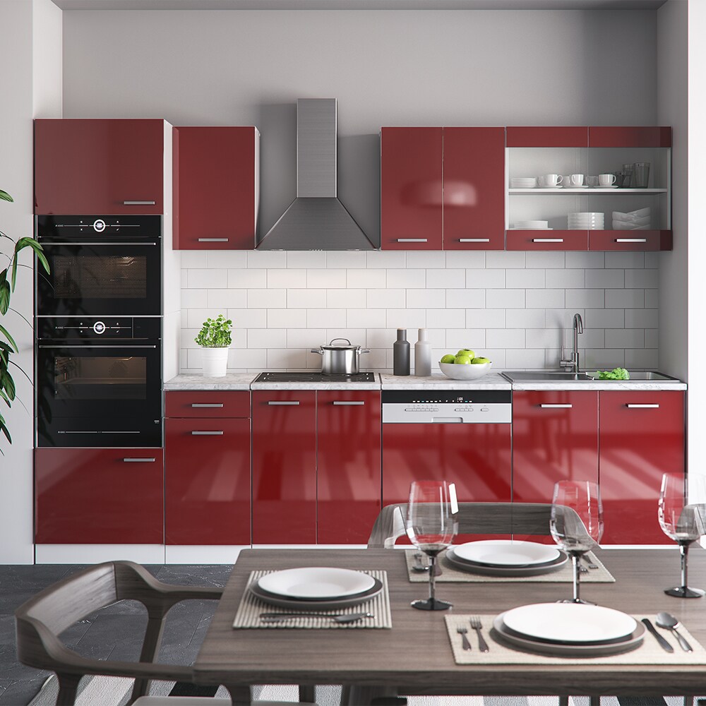 VICCO KÜCHE R-LINE 300CM KÜCHENZEILE KÜCHENBLOCK EINBAU ROT BORDEAUX HOCHGLANZ