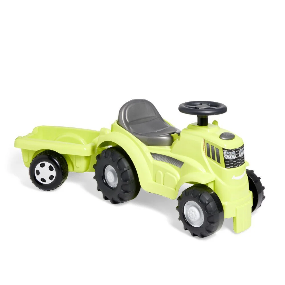 Porteur tracteur enfant avec remorque plastique vert 85x32,5cm