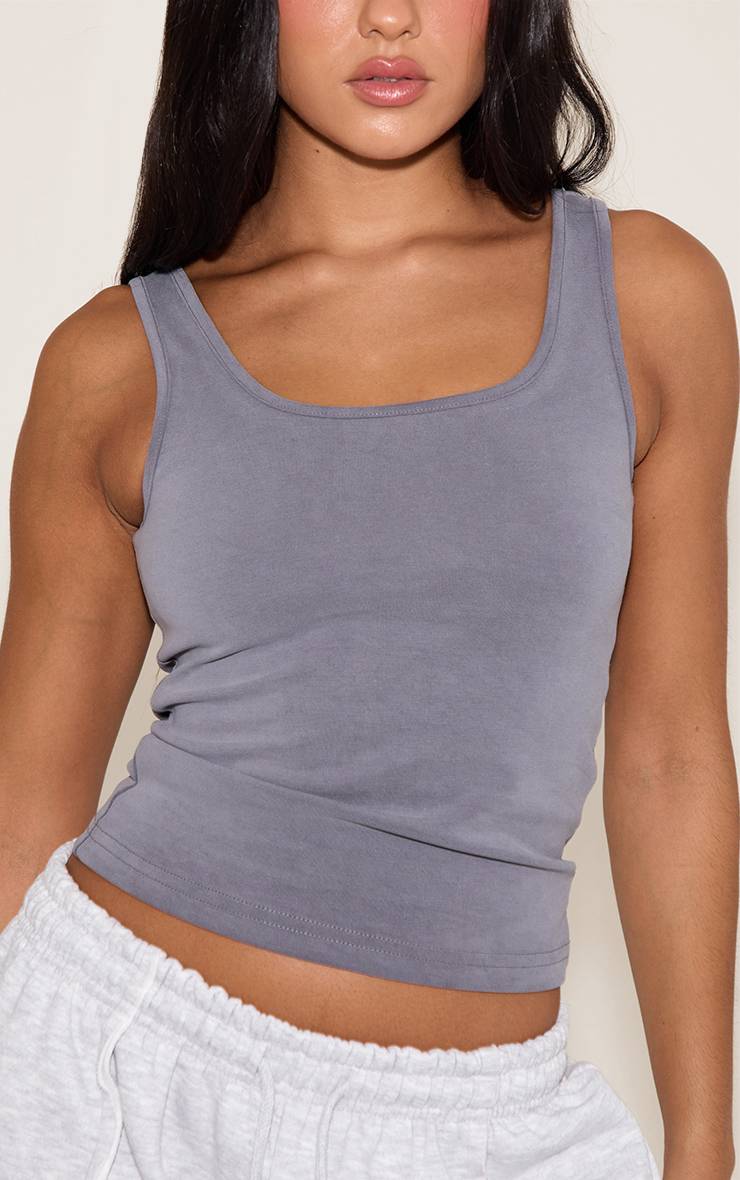 Gris Débardeur Haut De Gamme À Encolure Arrondie Toucher Doux