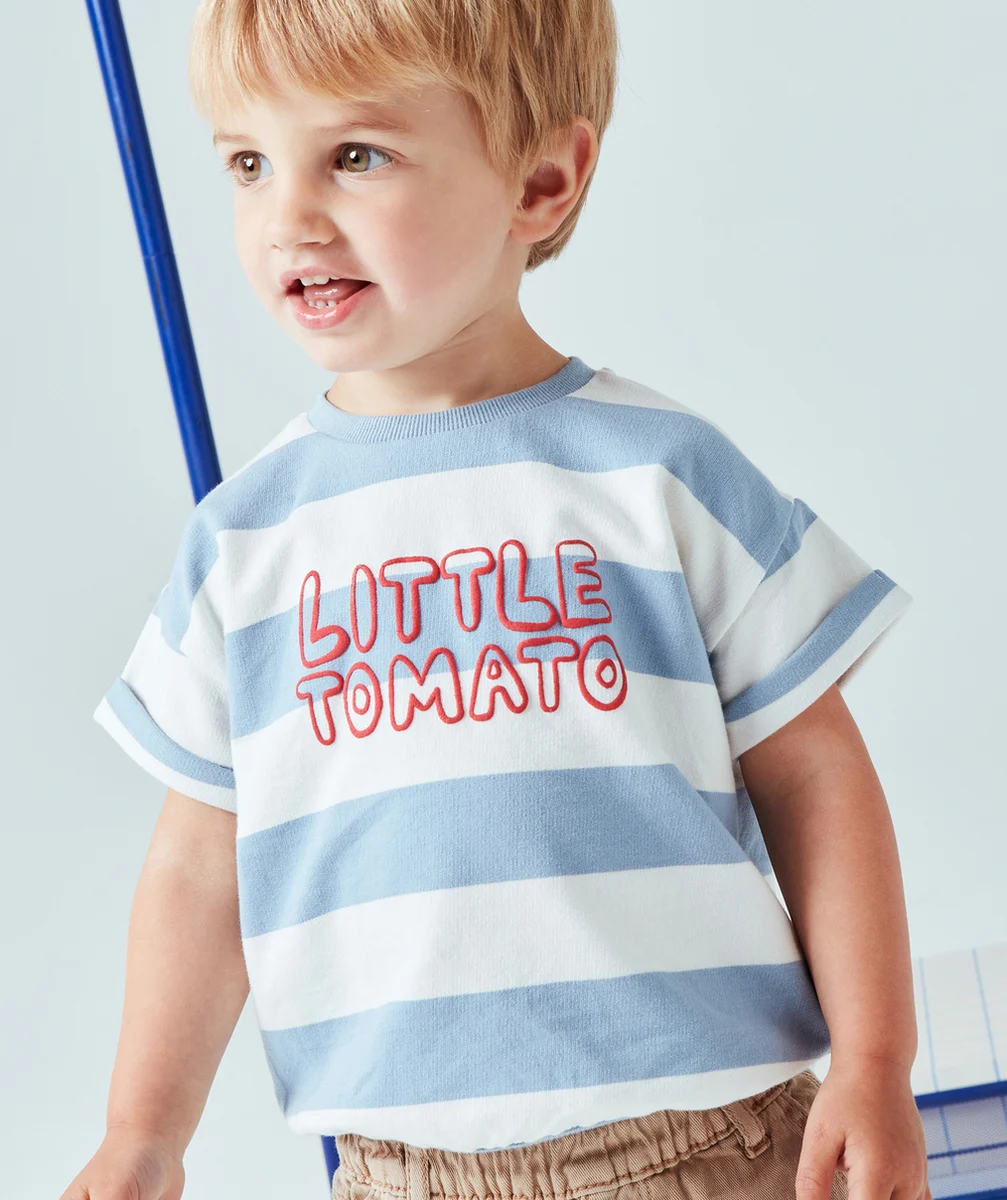 SWEAT BÉBÉ GARÇON EN FIBRES RECYCLÉES ET À RAYURES AVEC MESSAGE