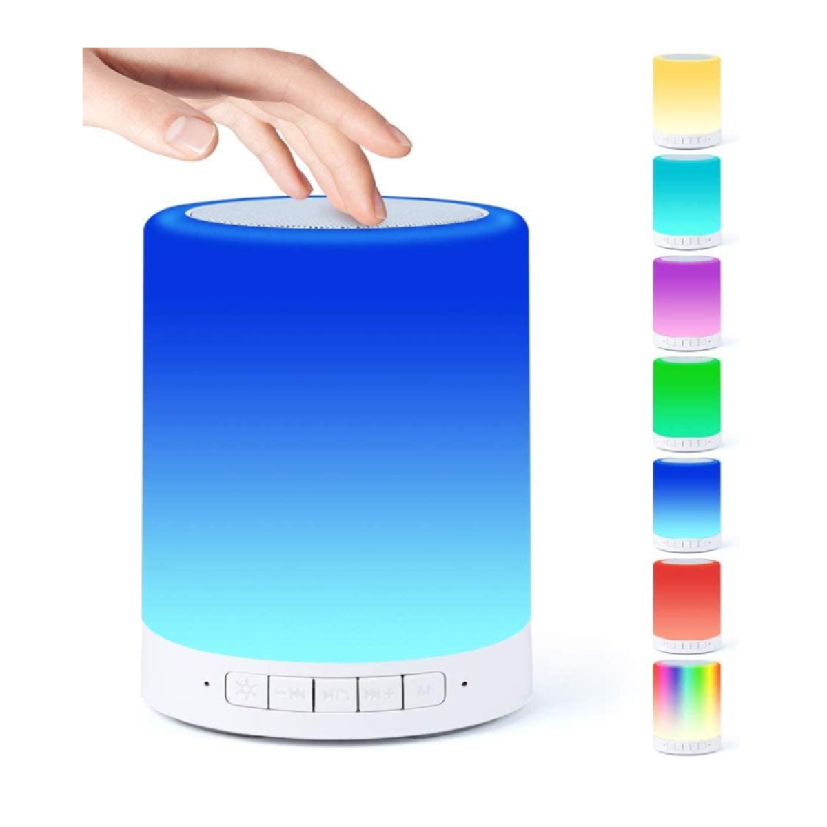 Caixa de som Bluetooth Smartek com iluminação de luz quente ajustável e lanterna portátil.