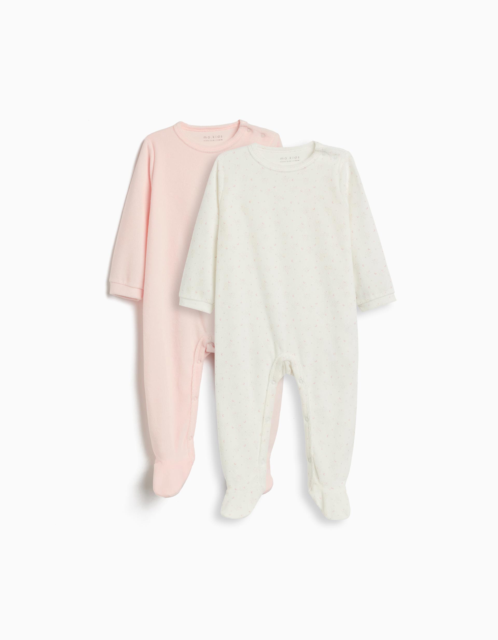 Pack 2 Babygrows Veludo, Recém-Nascido, Rosa Claro