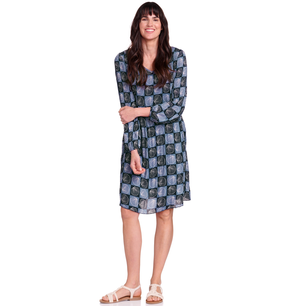 Gina Benotti Damen Plissee-Kleid mit Muschel-Motiven dunkelblau