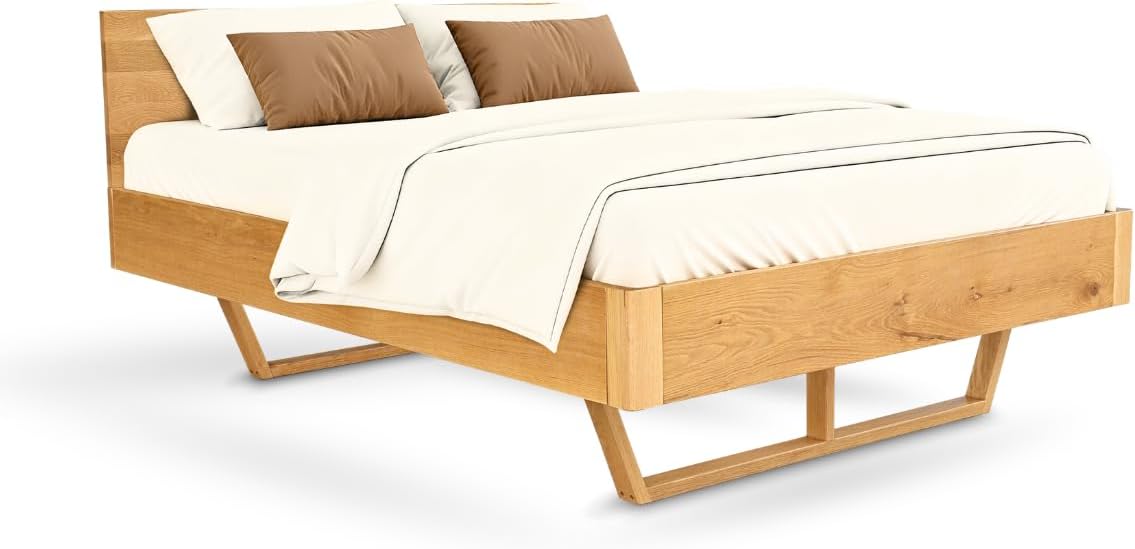 holz4home® Massivholzbett aus Eichenholz I Schwebebett aus Holz I Holzbett Verschiedene Größen I Füße aus Holz oder Metall (Holzgestell, 140x200cm)
