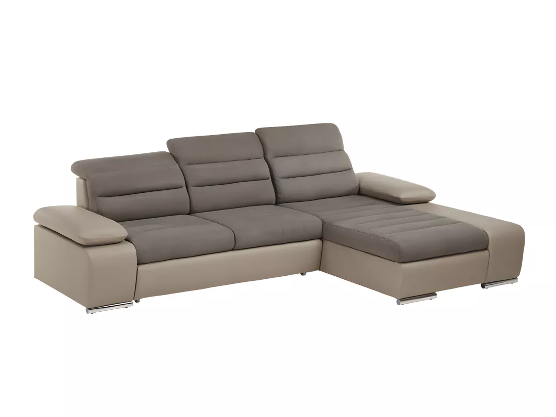 Canapé d'angle convertible en tissu et simili MIRABEAU - Taupe - Angle droit