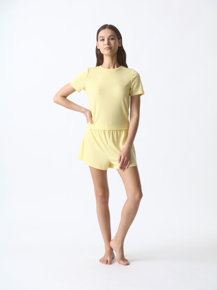 Shorts de pijama canelados - Amarelo