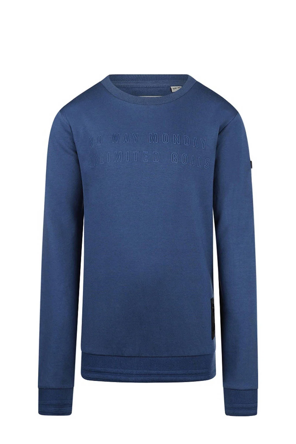 No Way Monday sweater met tekst donkerblauw