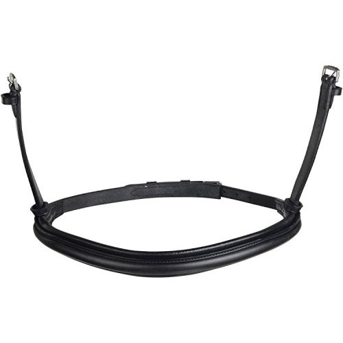 Cabeçada de couro preto estilo colegial para cavalos.