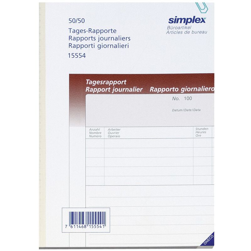 Simplex Durchschreibeblock Tagesrapport, 50/50, A6, weiss