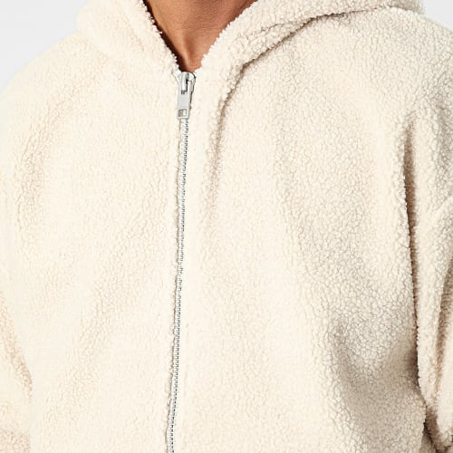 Veste Fourrure Zippée Capuche Oversize Large Big Teddy Beige