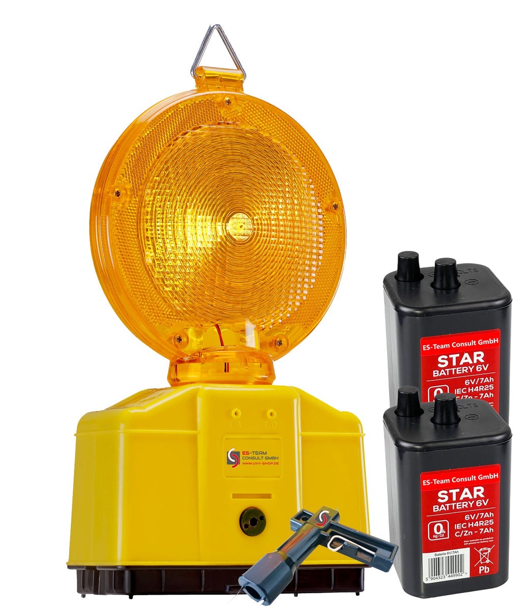 UVV bouwplaatsverlichting waarschuwingslamp gele of rode LED + 2 STAR accu's 7Ah / Gele LED