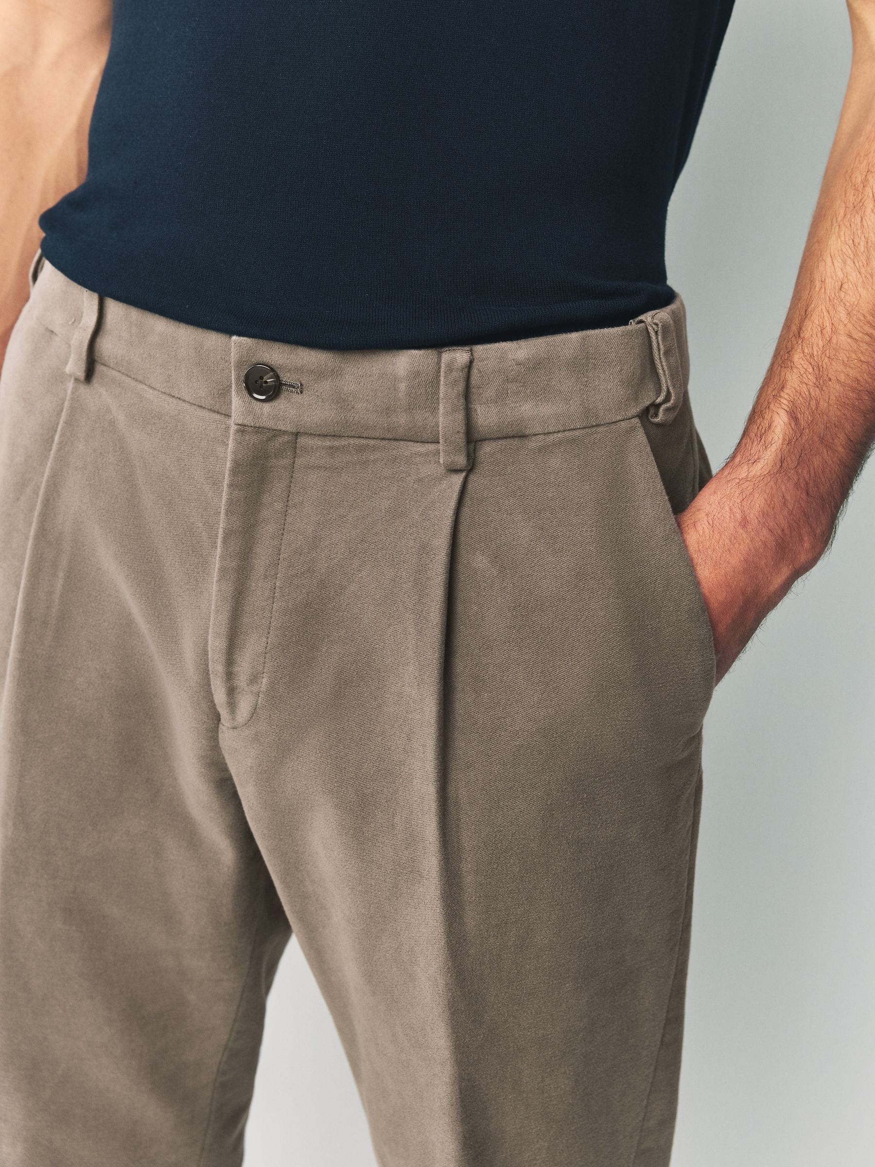 Paddenstoelbruin - Regular Fit Smart Signature Emmetex Moleskin Italian Fabric Chino Trousers