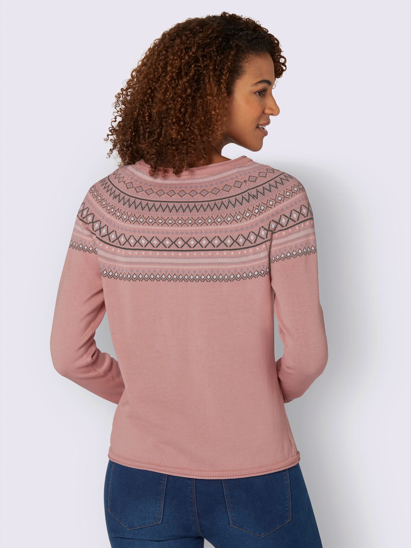Pull au motif norvégien en jacquard col rond avec bordure ondulée