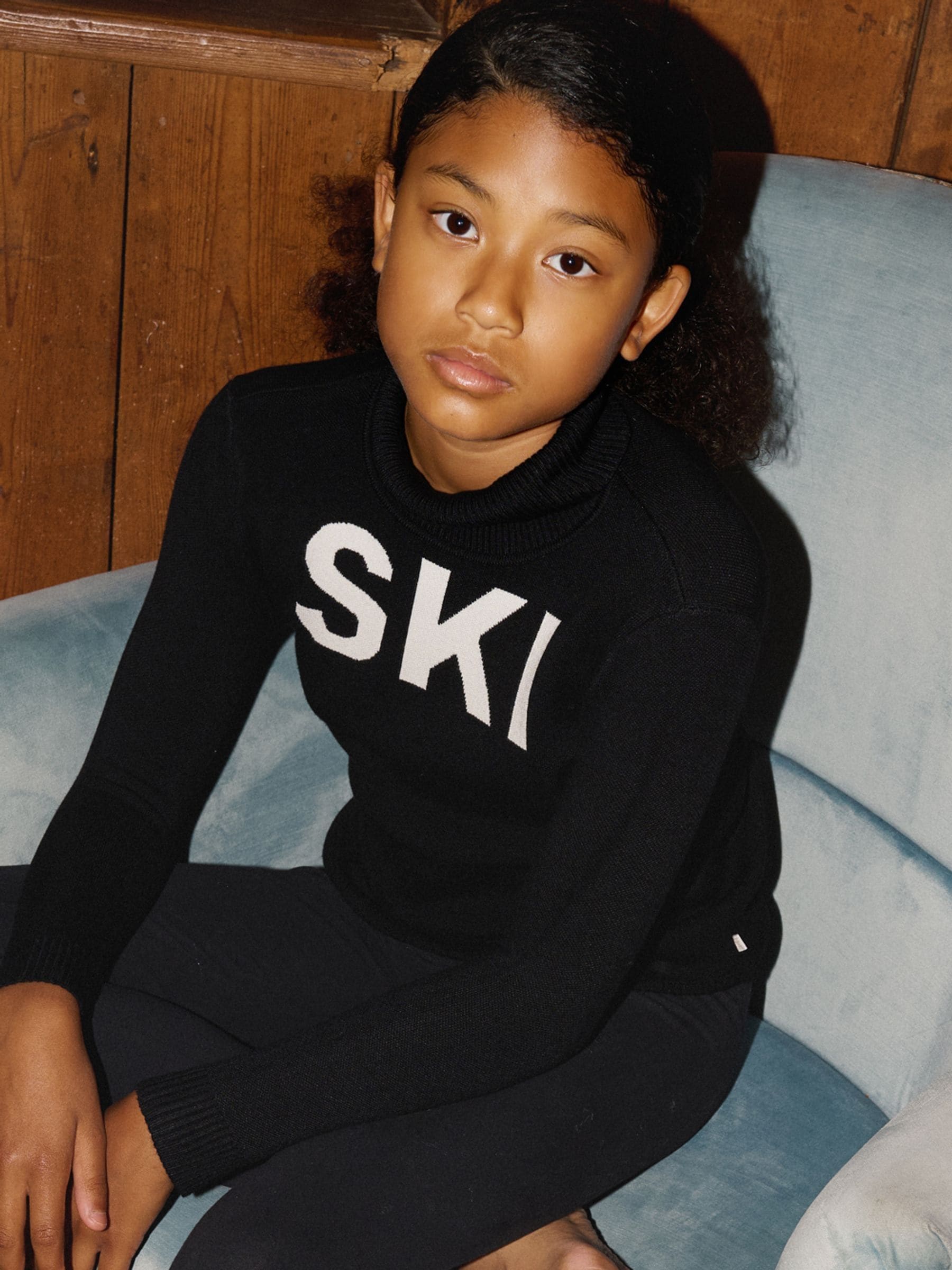 Zwart - The Little Tailor Kids Ski Text Christmas Jumper