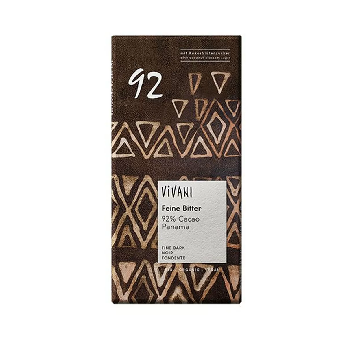 Vivani Ekstra Mørk Chokolade 92% Kakao Ø - 80 g.