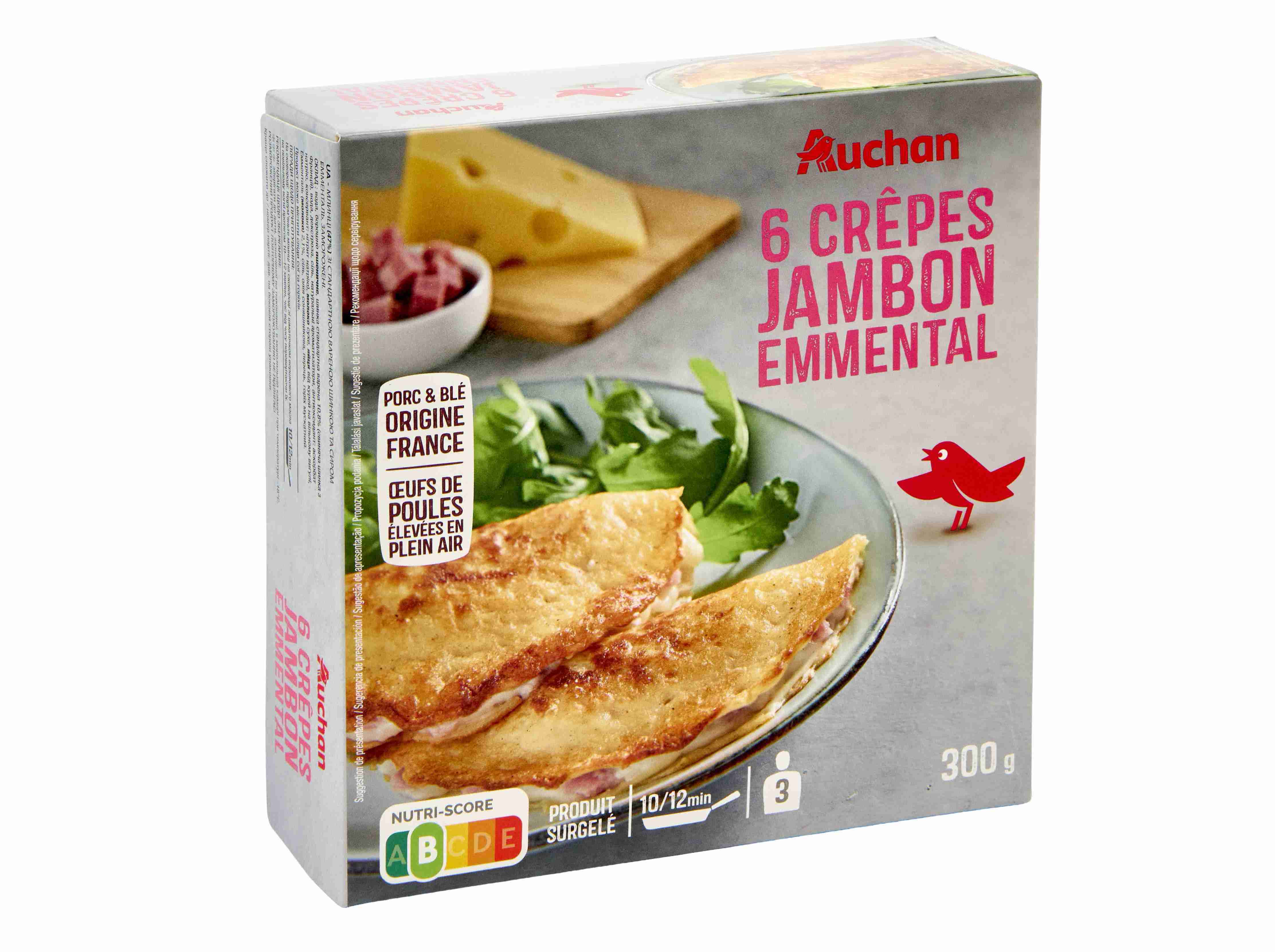 CREPES AUCHAN FIAMBRE COM QUEIJO EMMENTAL 6UN 300G