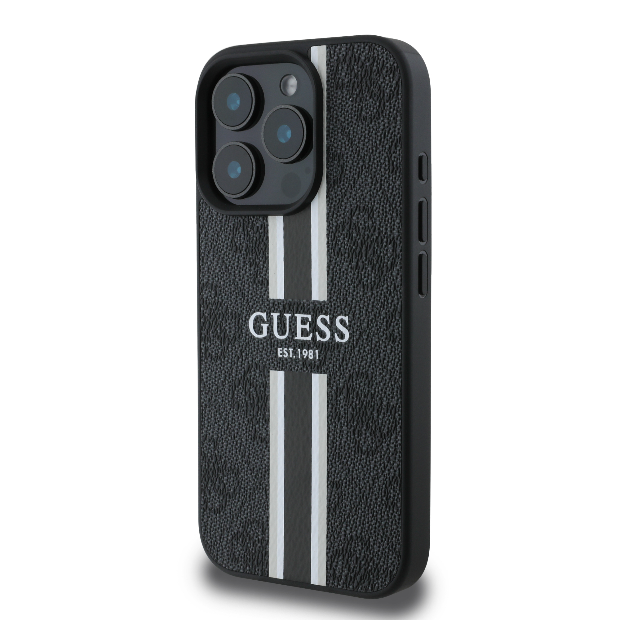 iPhone 16 Pro Max MagSafe Leder Hardcase Hülle 4G Printed Stripes (GUHMP16XP4RPSK) - Schwarz