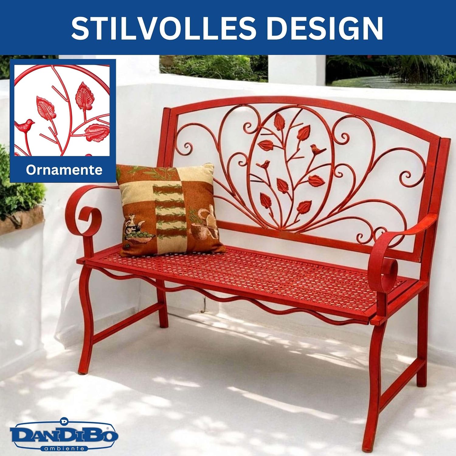 DanDiBo Gartenbank Rosso Wetterfest 2 Sitzer Metall Rot 110 cm 96707 Sitzbank Eisen Bank Garten Antik Parkbank