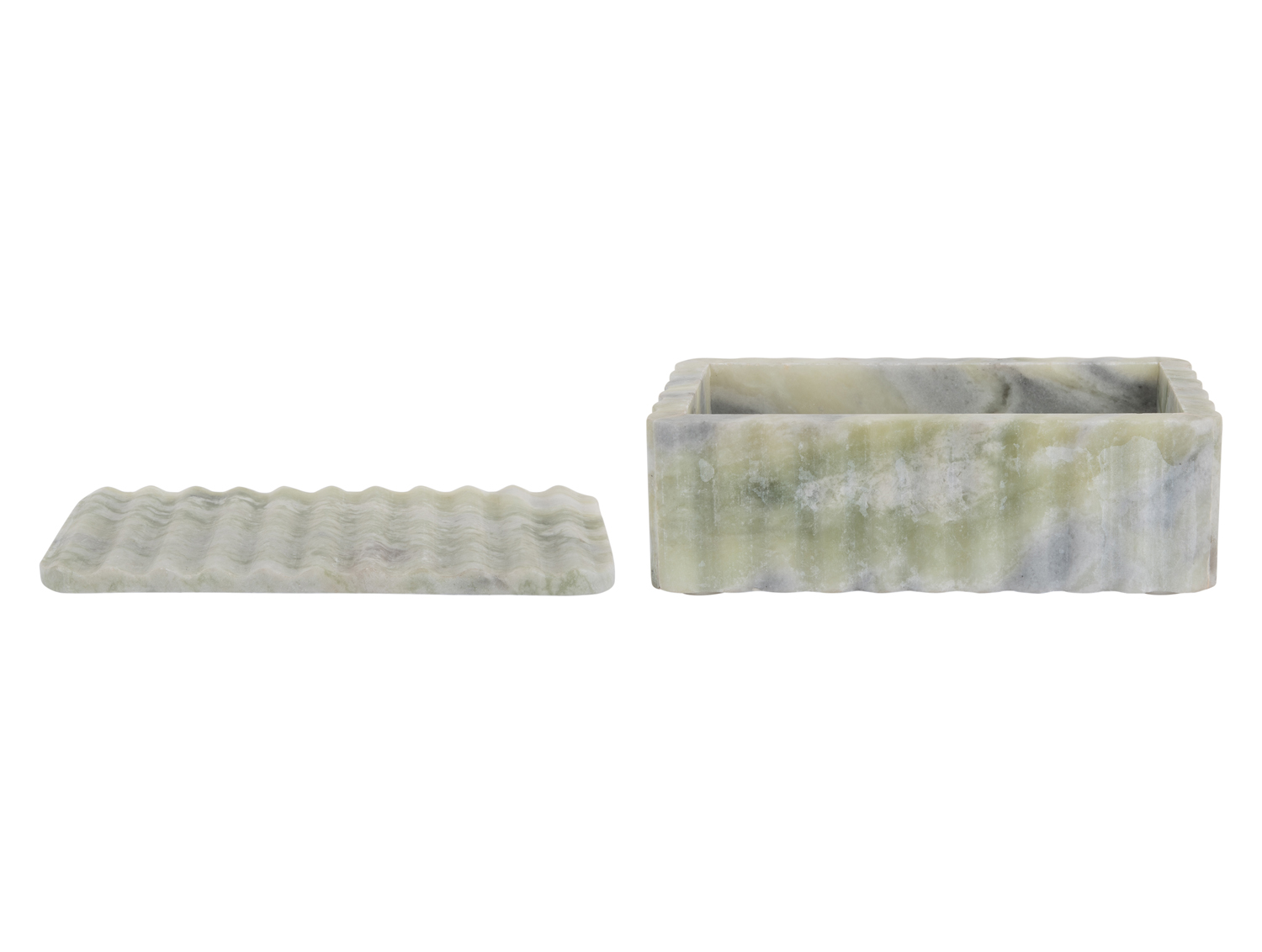 Bowl rectangle with lid marble himalayan green