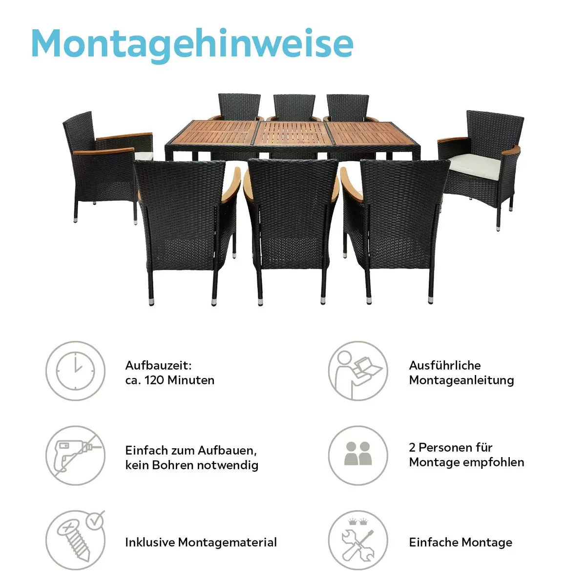 James Wood Gartengarnitur Moa 9-Teilig schwarz,beige,braun