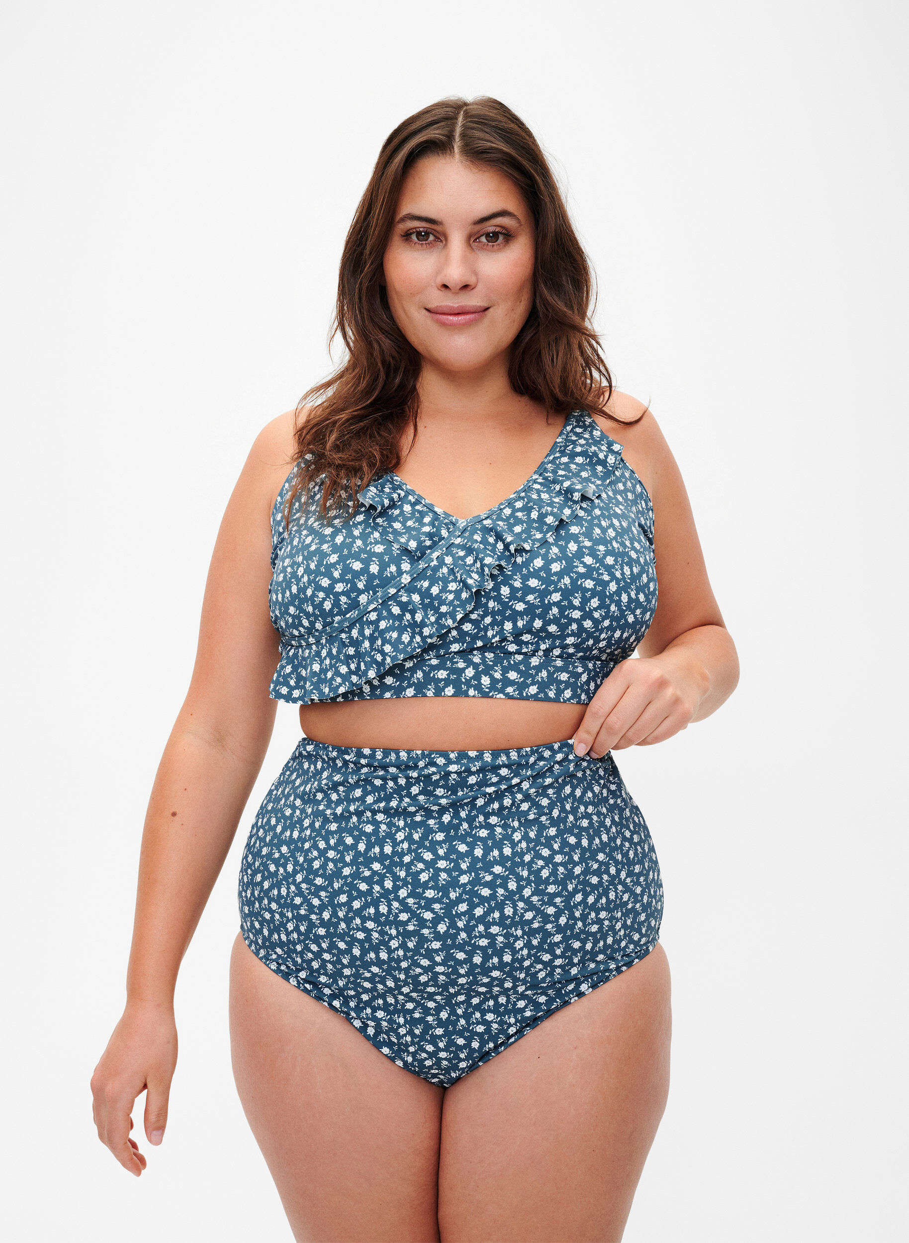 Ekstra højtaljet bikini trusse med blomsterprint